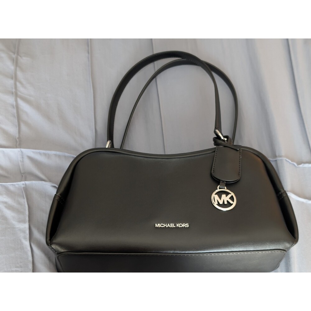 NWOT Michael Kors Cecily Medium Shoulder Handbag Black Silver Hardware LAMBSKIN - Picture 5 of 13